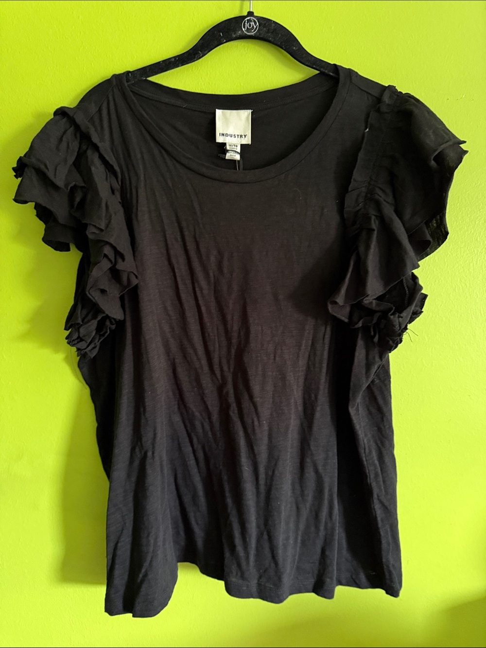 NWT Industry Black Ruffle Sleeve Women's Top Shirt Size 1X